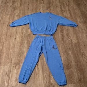 PacSun Blue Playboy Logo Sweatshirt and Joggers Set